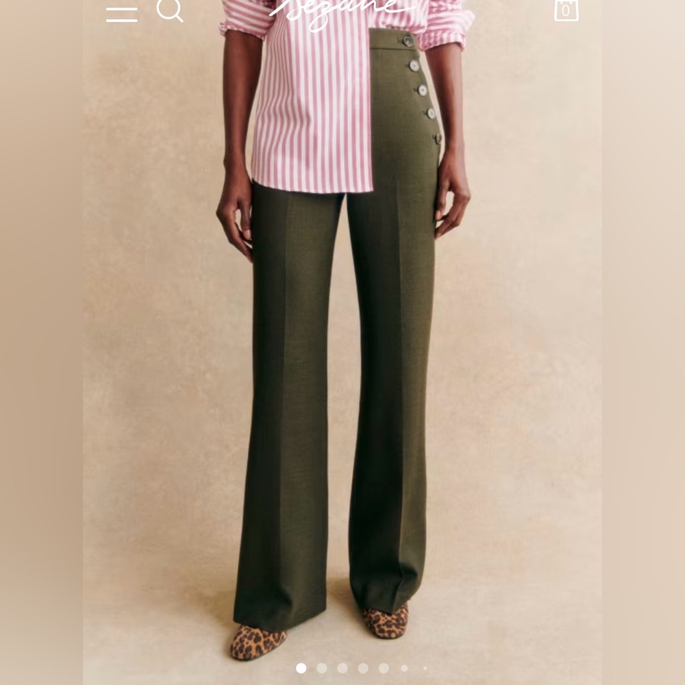 Sezane Olive Green High Waisted Pants